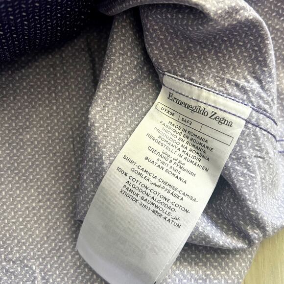 Ermenegildo Zegna Purple Button Up Long Sleeve Centroquaranta Twill Men’s Sz XXL - Picture 8 of 8